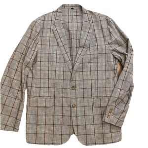 J Crew Ludlow Somelos Jacket Cotton Linen Unstructured Blazer Slim 46L Plaid